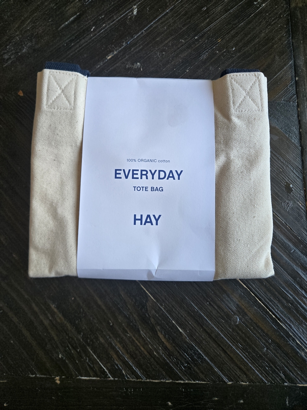 HAY Cream Canvas Shoulder Tote with Navy Straps - Picture 2 of 4